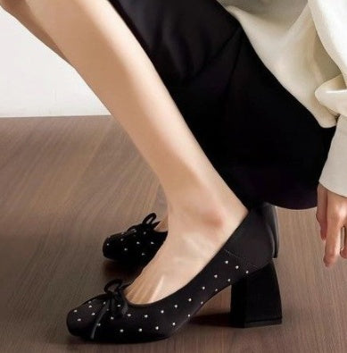Women's black block heel slip-on pumps - MRSLM