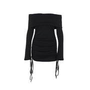 off-shoulder drawstring hip dress, view 5 - MRSLM