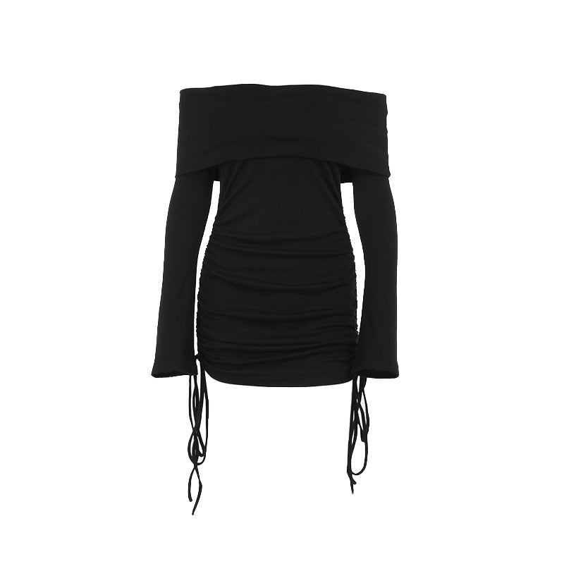 off-shoulder drawstring hip dress, view 5 - MRSLM