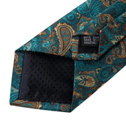dark green paisley silk tie set with hanky and cufflinks, view 6 - MRSLM