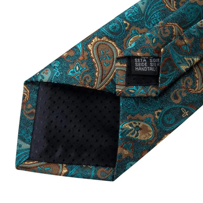 dark green paisley silk tie set with hanky and cufflinks, view 6 - MRSLM
