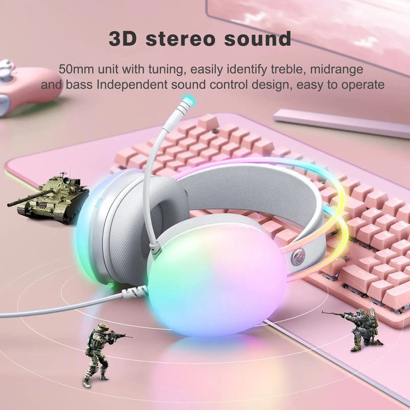 Full RGB PC Gaming Headphones with Customizable Lights and Noise-Cancelling Mic