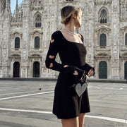 slim-fit knitted long sleeve dress, view 2 - MRSLM