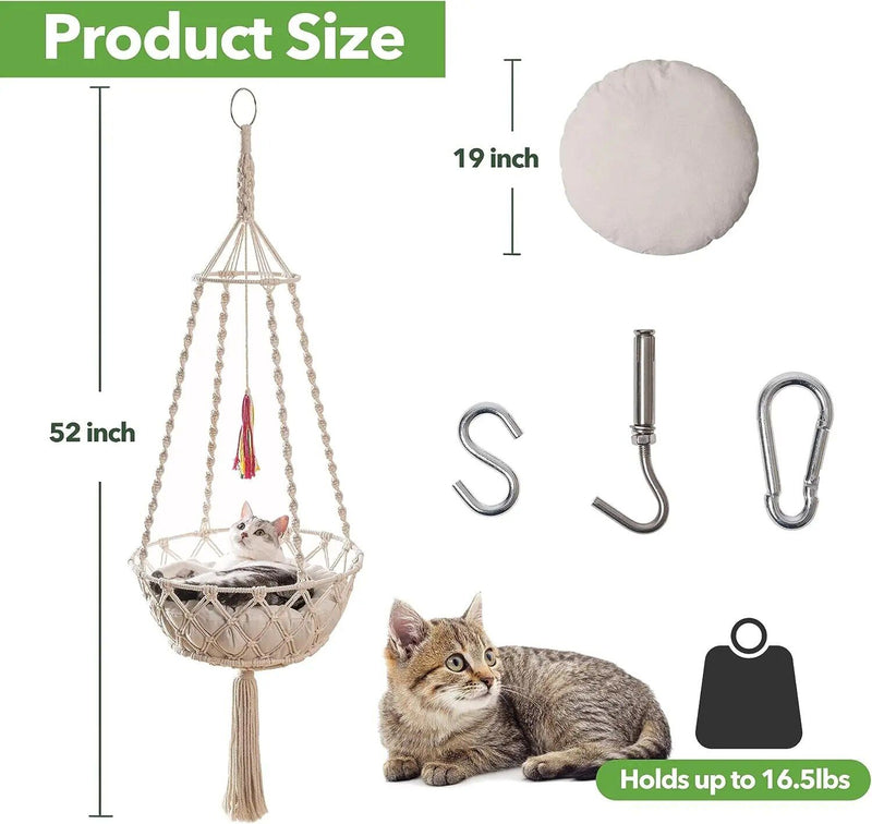 bohemian cotton rope cat hammock, view 4 - MRSLM