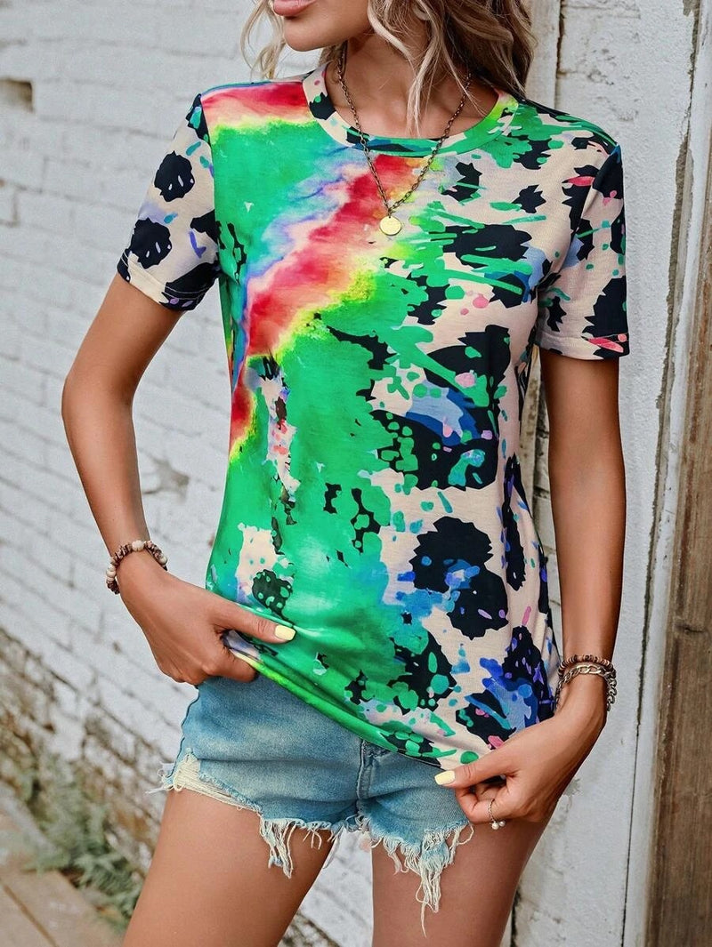 women's painted print slim short sleeve t-shirt, view 7 - MRSLM