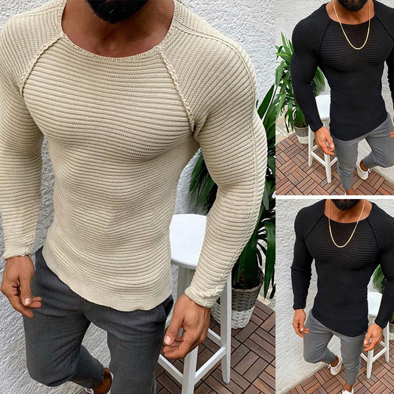 Men's slim-fit crew neck knit sweater - MRSLM