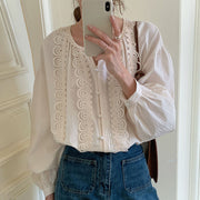 round neck lace stitching long-sleeved shirt, view 10 - MRSLM