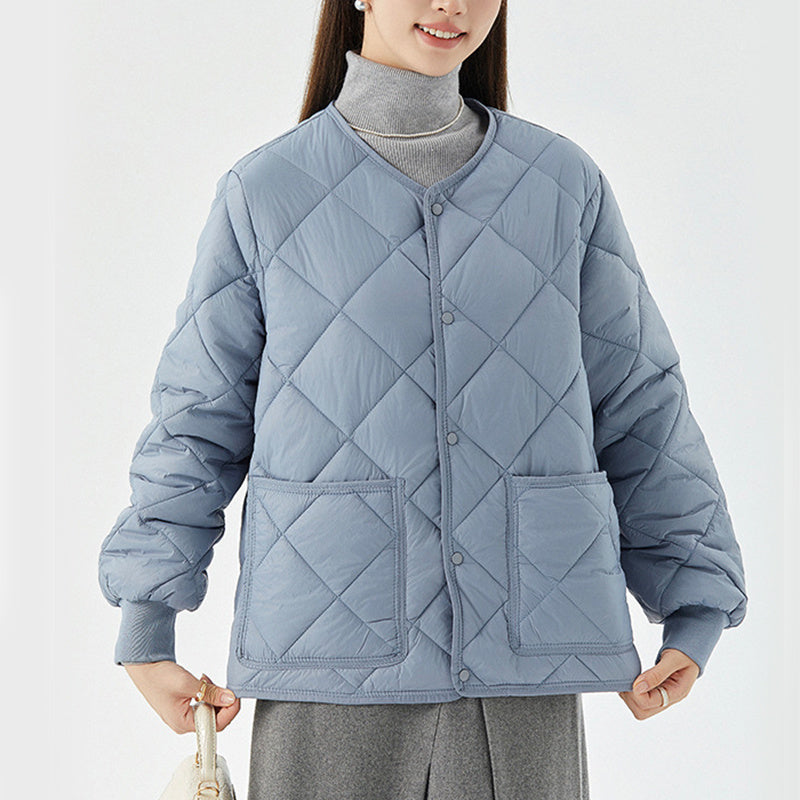 rhombus quilted round-neck jacket, view 6 - MRSLM