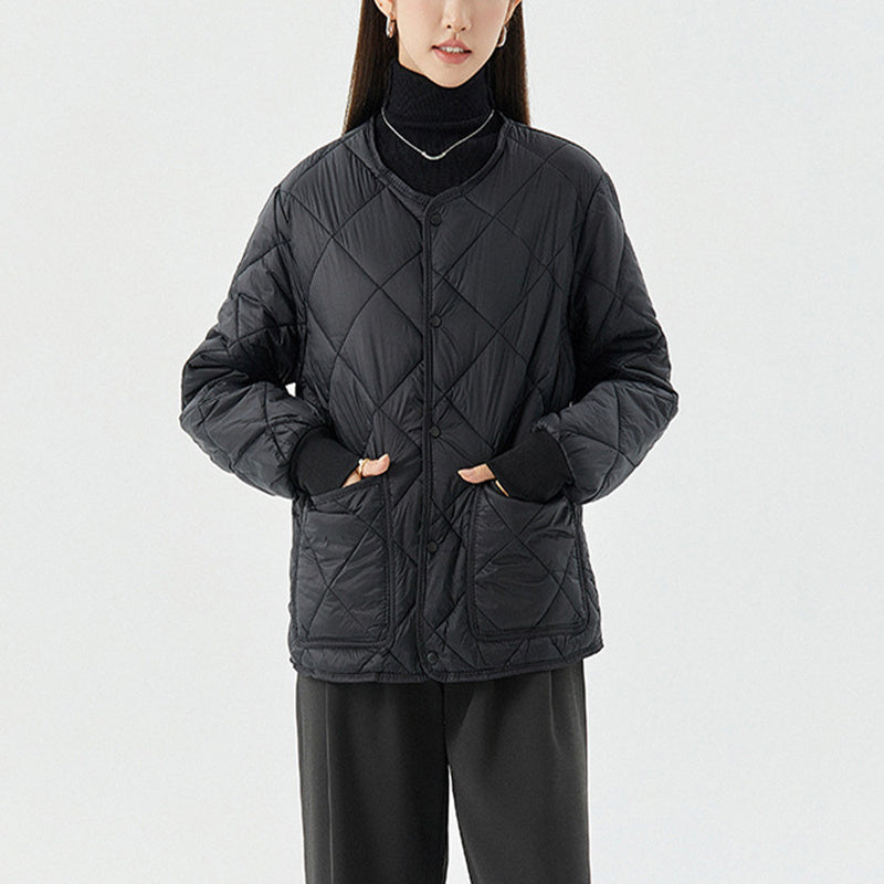 rhombus quilted round-neck jacket, view 7 - MRSLM