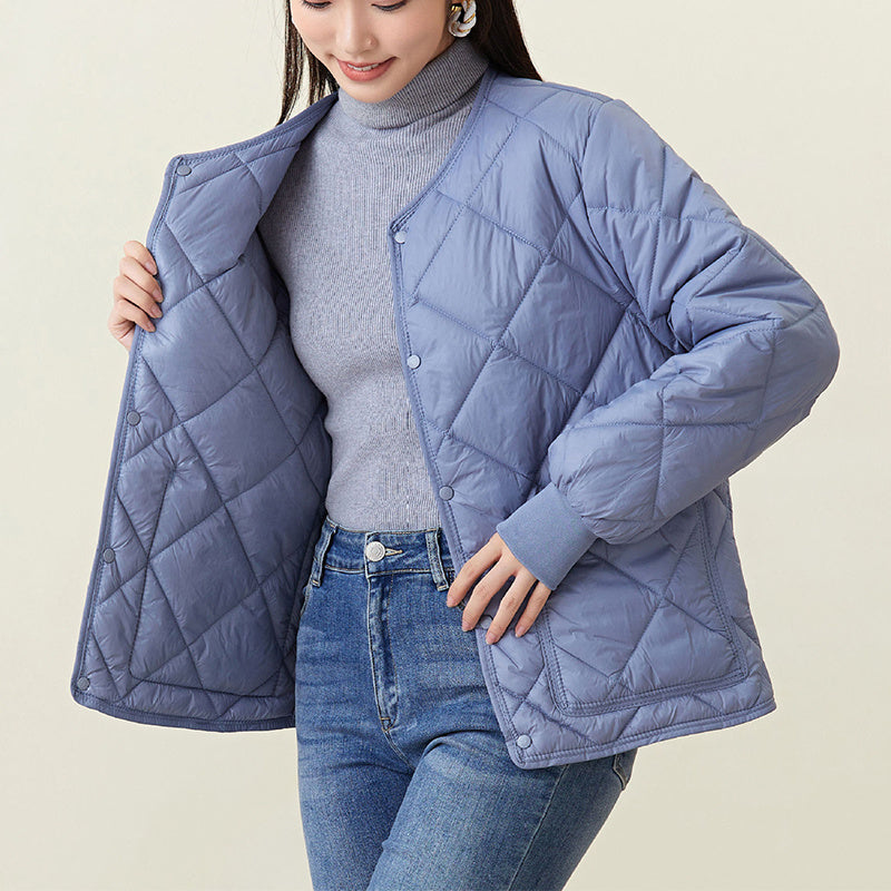 rhombus quilted round-neck jacket, view 8 - MRSLM