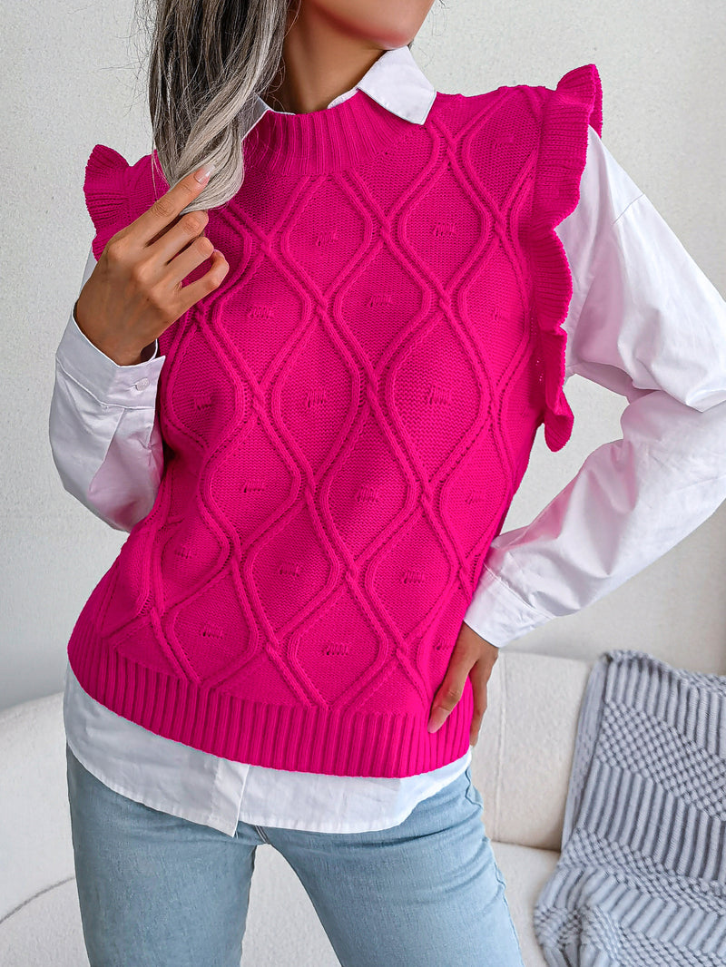 Women's ruffle-trim diamond knit sweater vest, view 4 - MRSLM