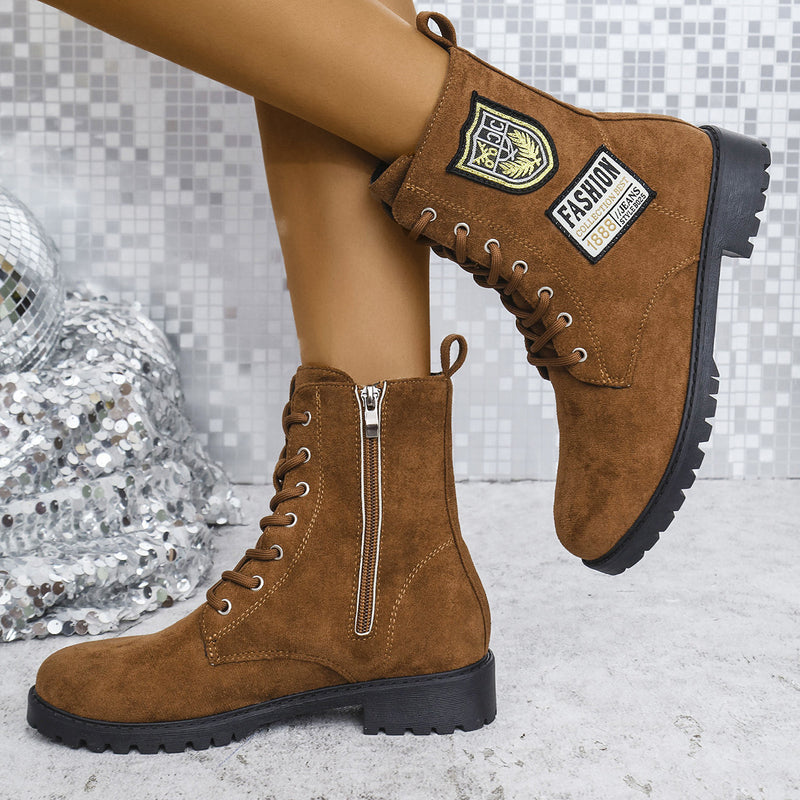 women's lace-up chunky heel boots, view 5 - MRSLM