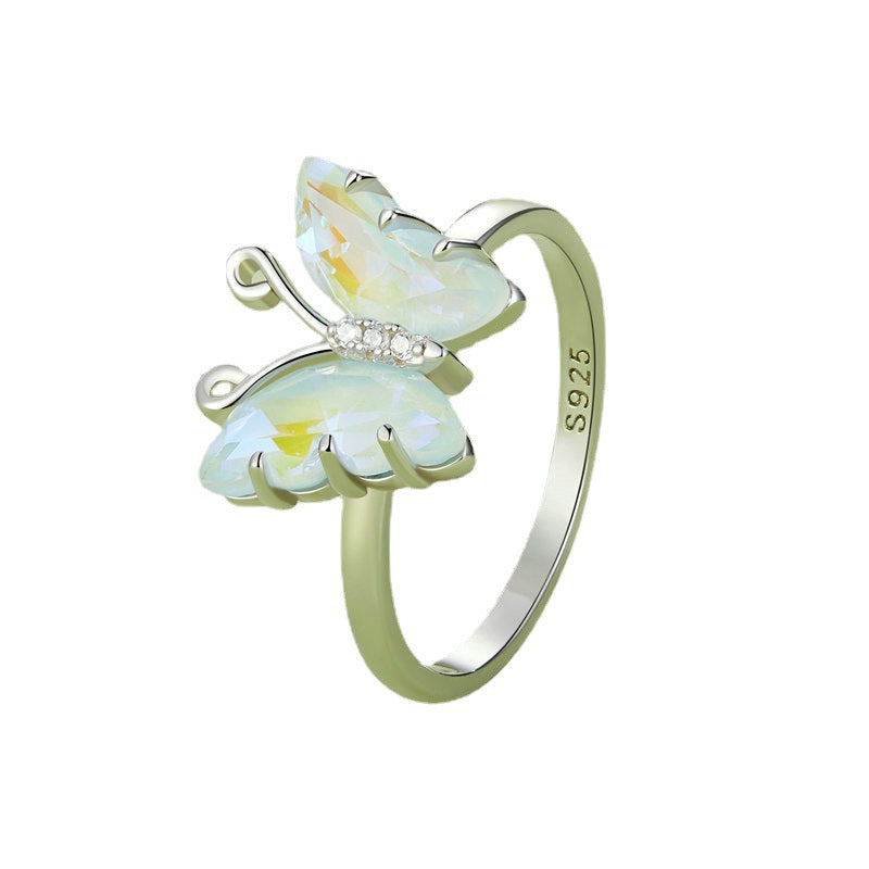 s925 silver iridescent butterfly crystal ring, view 5 - MRSLM