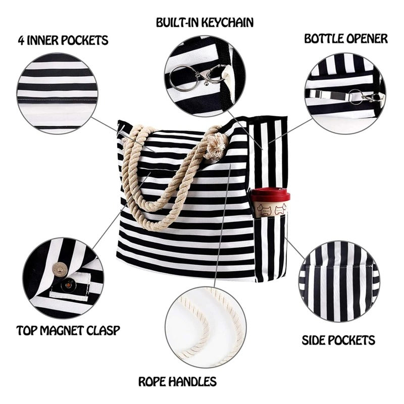 Striped canvas tote bag, view 4 - MRSLM