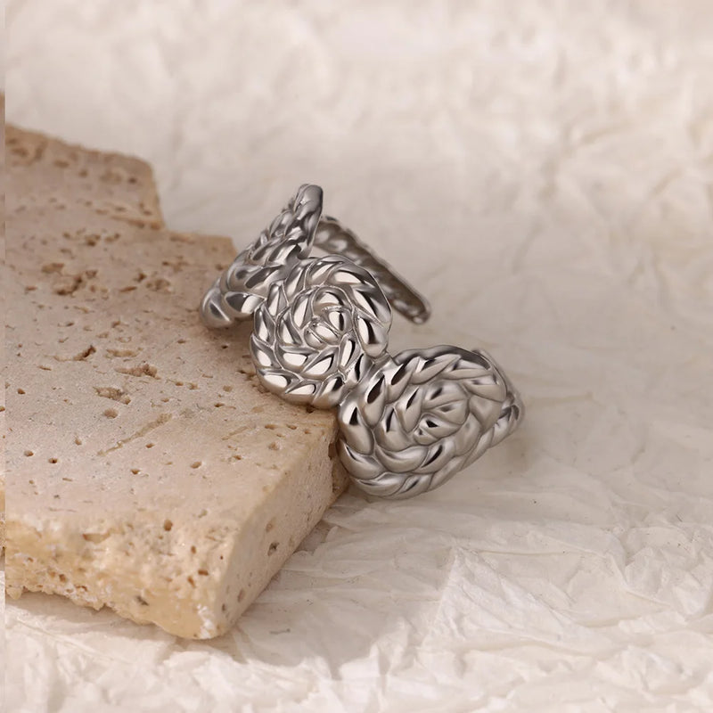 rose flower adjustable stainless steel ring, view 6 - MRSLM