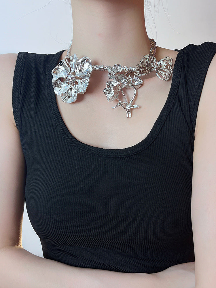 Metal vine flower pendant necklace, view 5 - MRSLM