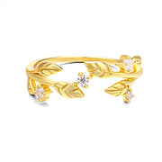 gold plated s925 silver hollow leaf zircon ring, view 3 - MRSLM