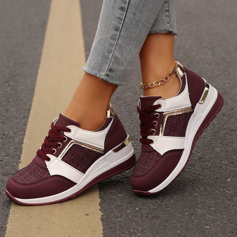 Colorblock lace-up thick-sole sneakers, view 6 - MRSLM