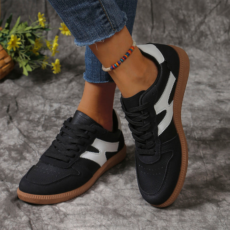 Colorblock lace-up round-toe flats, view 7 - MRSLM