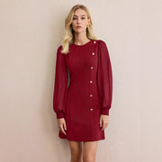 women's round neck slim long sleeve dress, view 2 - MRSLM