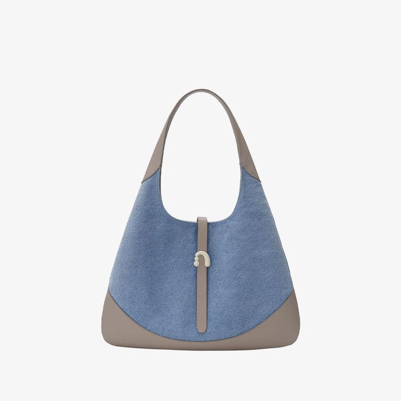 triangle denim shoulder tote, view 3 - MRSLM