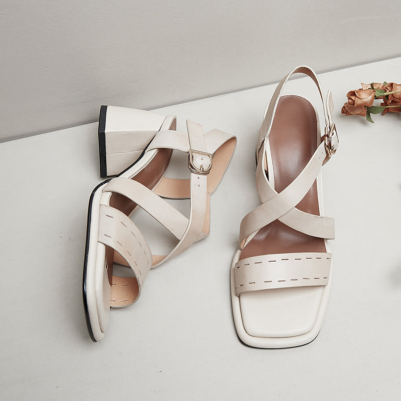 leather high-heel sandals with buckle strap, view 7 - MRSLM