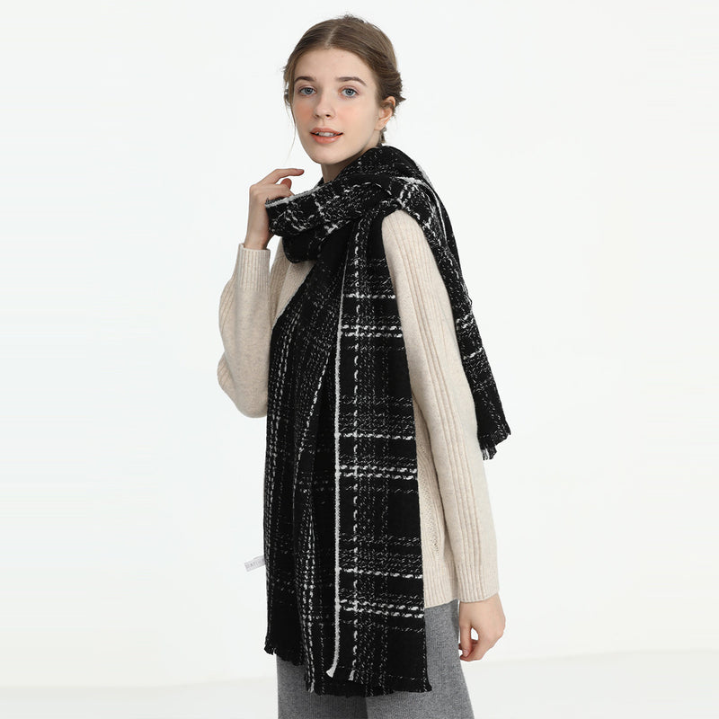 wool pashmina plaid scarf with tassels, view 5 - MRSLM