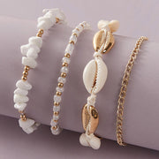 boho shell and stone anklet set, view 5 - MRSLM