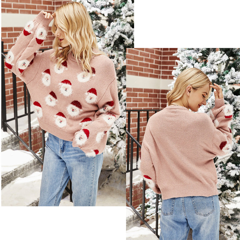 Women's Christmas Santa Print Knit Sweater