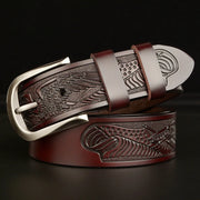 men's retro cowhide leather belt eagle carving, view 4 - MRSLM