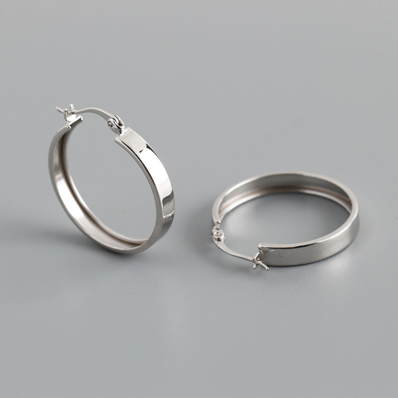 women's wide flat round hoop earrings, view 4 - MRSLM