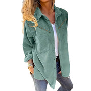 Women's green corduroy shirt jacket, view 4 - MRSLM