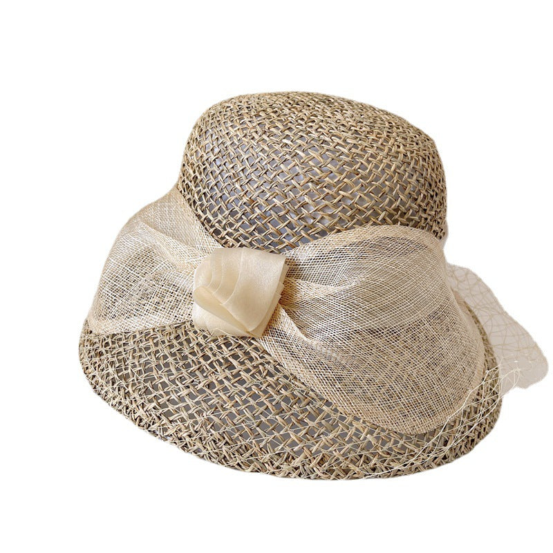 straw big bowknot bucket hat, view 4 - MRSLM