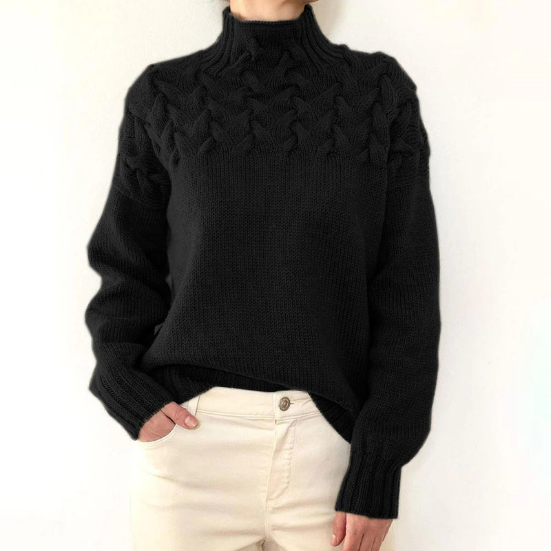 cable woven high collar sweater, view 12 - MRSLM