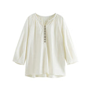 beige linen blend blouse, view 7 - MRSLM