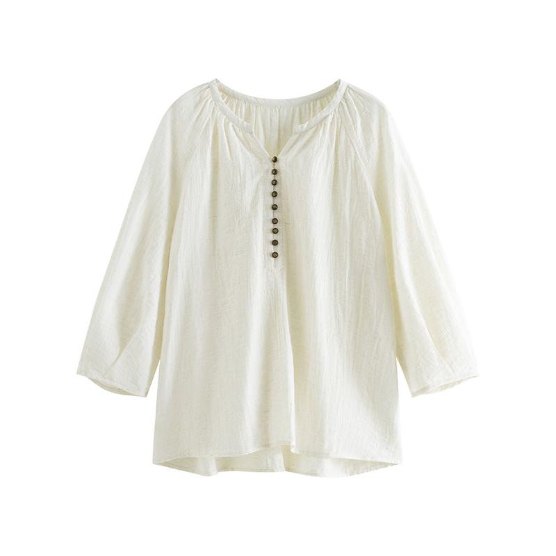beige linen blend blouse, view 7 - MRSLM