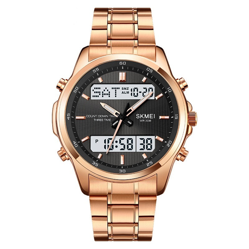 men's double display steel watch, view 2 - MRSLM