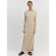 elegant pleated knit dress, view 9 - MRSLM