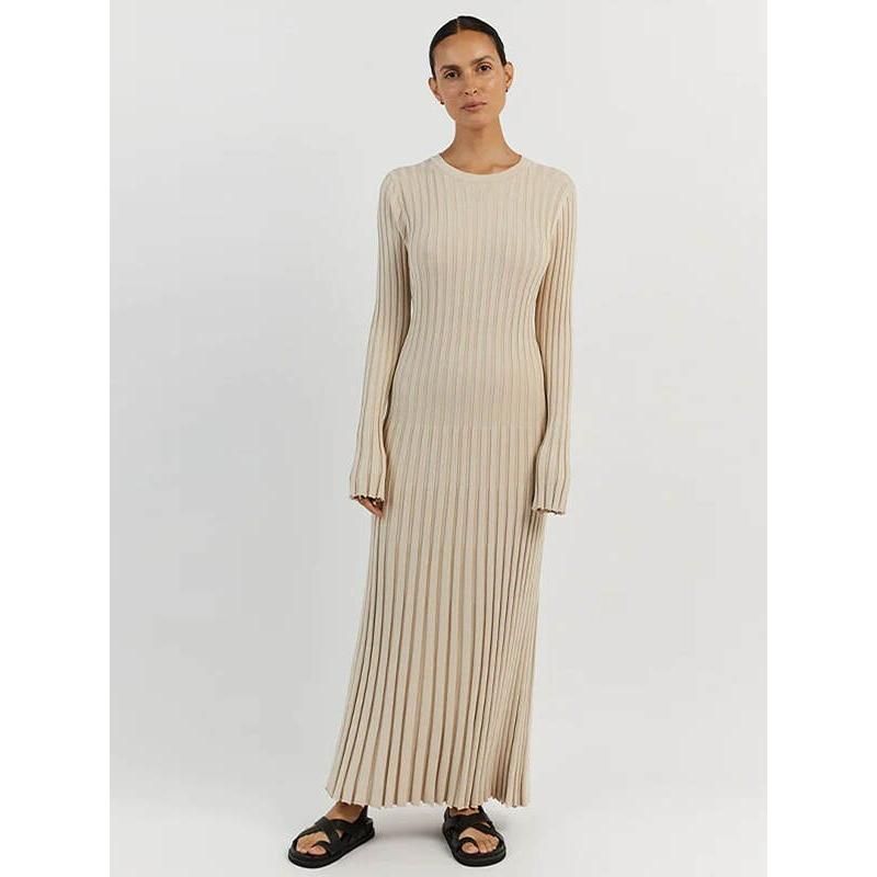 elegant pleated knit dress, view 9 - MRSLM