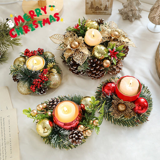 Christmas pinecone and berry candle holder wreath - MRSLM