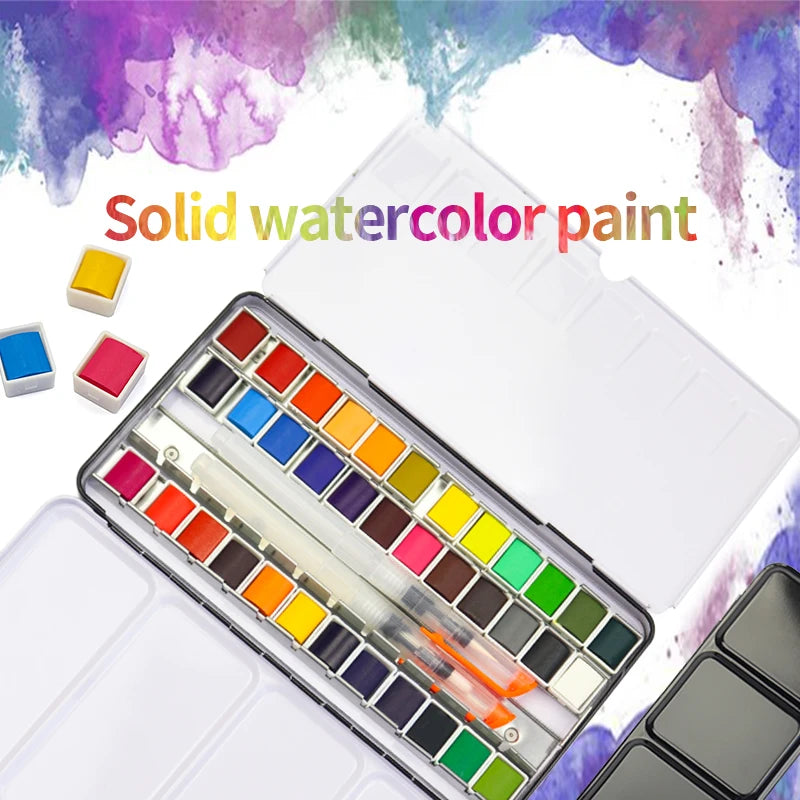 24/36 Color Portable Watercolor Paint Set with Brush Pen for Travel &amp; Art Supplies