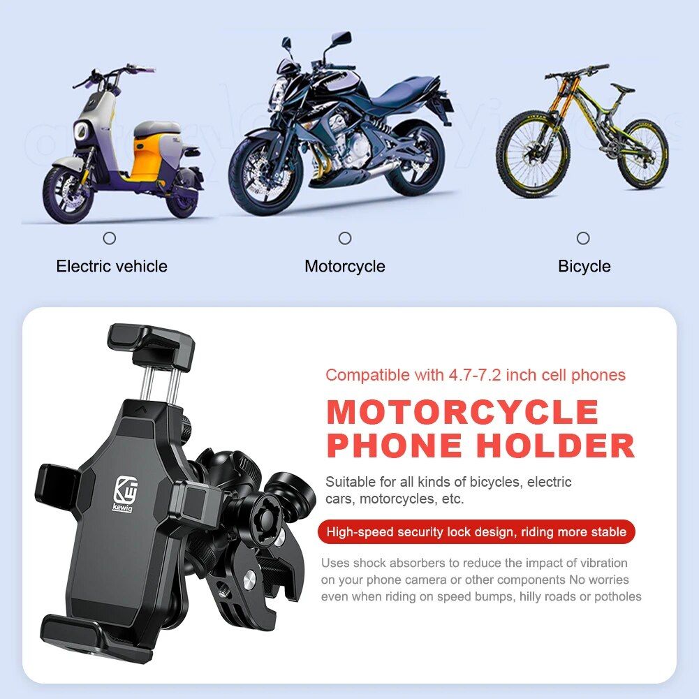 360° Rotating Shockproof Bike & Motorcycle Phone Mount for 4.7-7.2 Inch Devices