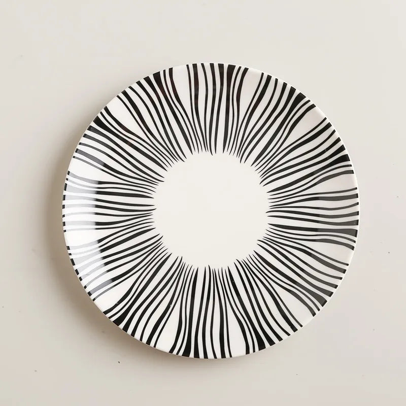 geometric pattern ceramic dinner plate set, view 7 - MRSLM
