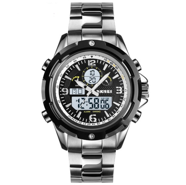 sports steel band dual display watch, view 4 - MRSLM