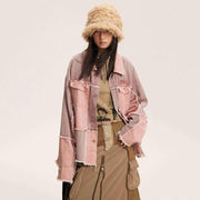 chic patchwork denim jacket for women - MRSLM