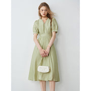 lace V-neck bubble sleeve dress, view 3 - MRSLM