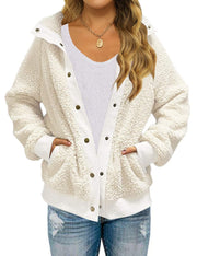 Women's button-front sherpa jacket with pockets - MRSLM