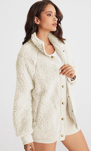 Women's button-front sherpa jacket with pockets, view 4 - MRSLM