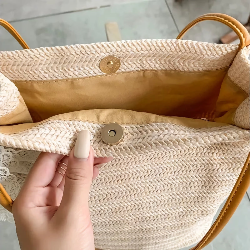 bohemian straw woven shoulder bag, view 7 - MRSLM