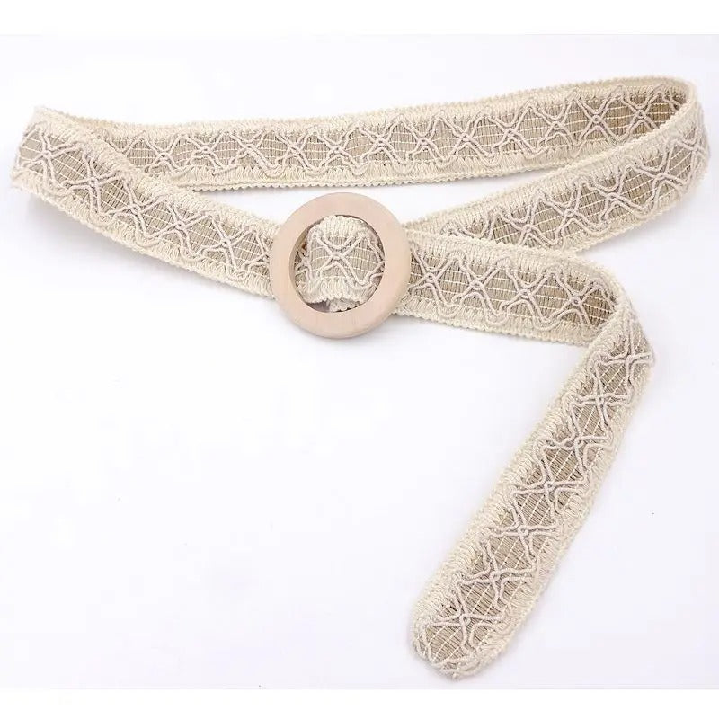 Boho crochet lace belt with wooden buckle - MRSLM